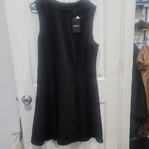 NWT DKNY‎ Black Sleeveless Fit & Flare Dress Classic Work Cocktail Size Large